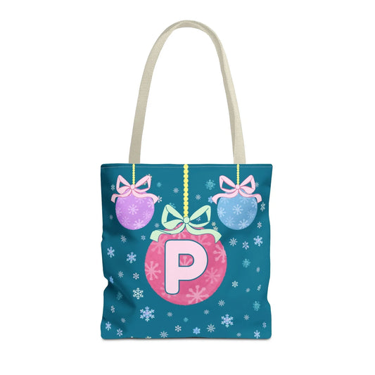 Colorful Christmas Tote Bag with Initial, Cute Matching Holiday Tote Bag for Sorority Sisters or Family, Nostalgic Maximalist Vibes: P - BIG FRENCHIES