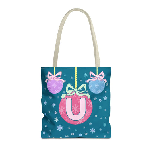 Colorful Christmas Tote Bag with Initial, Cute Matching Holiday Tote Bag for Sorority Sisters or Family, Nostalgic Maximalist Vibes: U - BIG FRENCHIES