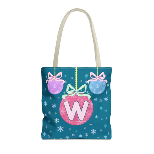 Colorful Christmas Tote Bag with Initial, Cute Matching Holiday Tote Bag for Sorority Sisters or Family, Nostalgic Maximalist Vibes: W - BIG FRENCHIES