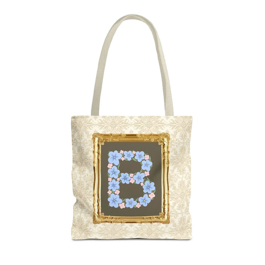 Colorful Floral Tote Bag with Framed Flower Letter, Boho Wildflower Vintage Aesthetic Tote Bag for Daughter or Co-Worker's Birthday: B - BIG FRENCHIES