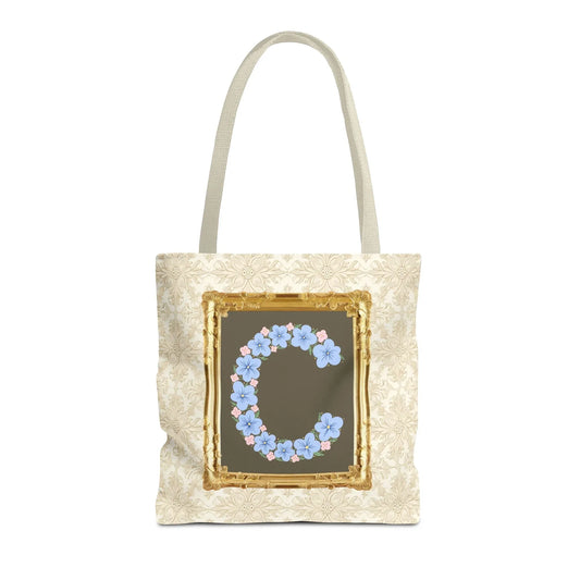 Colorful Floral Tote Bag with Framed Flower Letter, Boho Wildflower Vintage Aesthetic Tote Bag for Daughter or Co-Worker's Birthday: C - BIG FRENCHIES