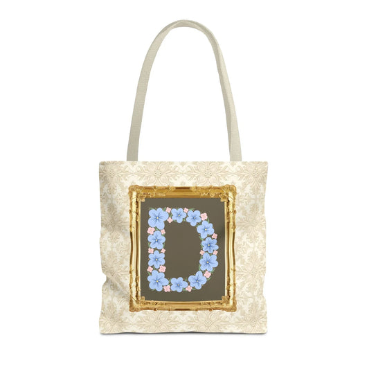 Colorful Floral Tote Bag with Framed Flower Letter, Boho Wildflower Vintage Aesthetic Tote Bag for Daughter or Co-Worker's Birthday: D - BIG FRENCHIES