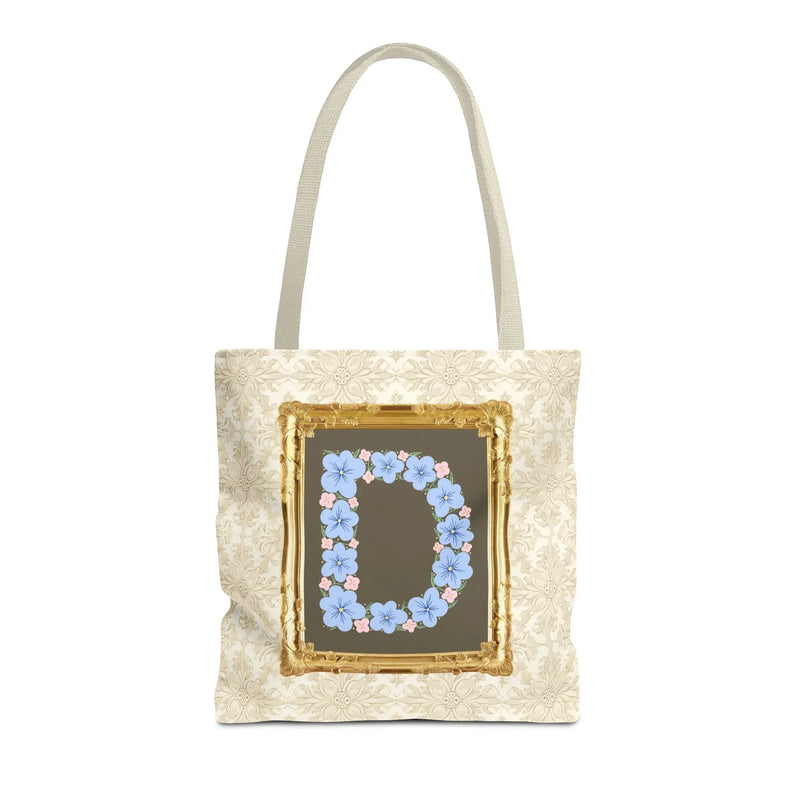 Colorful Floral Tote Bag with Framed Flower Letter, Boho Wildflower Vintage Aesthetic Tote Bag for Daughter or Co-Worker's Birthday: D - BIG FRENCHIES