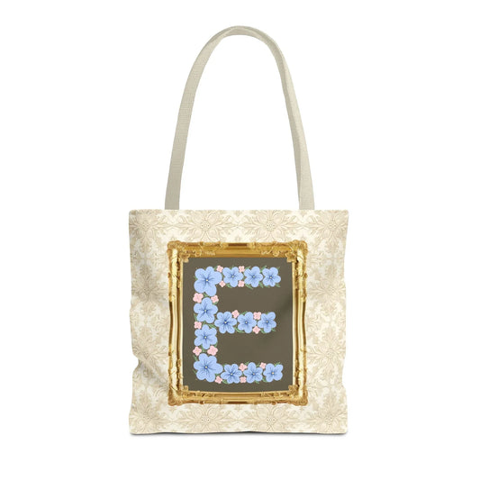 Colorful Floral Tote Bag with Framed Flower Letter, Boho Wildflower Vintage Aesthetic Tote Bag for Daughter or Co-Worker's Birthday: E - BIG FRENCHIES