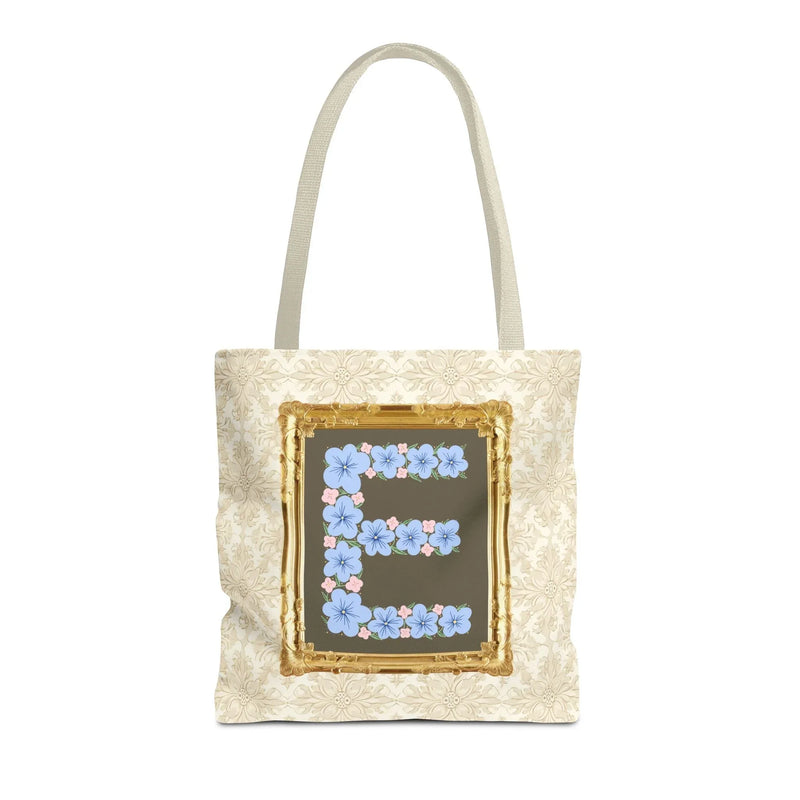 Colorful Floral Tote Bag with Framed Flower Letter, Boho Wildflower Vintage Aesthetic Tote Bag for Daughter or Co-Worker's Birthday: E - BIG FRENCHIES