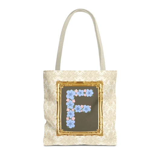 Colorful Floral Tote Bag with Framed Flower Letter, Boho Wildflower Vintage Aesthetic Tote Bag for Daughter or Co-Worker's Birthday: F - BIG FRENCHIES