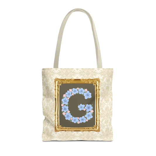 Colorful Floral Tote Bag with Framed Flower Letter, Boho Wildflower Vintage Aesthetic Tote Bag for Daughter or Co-Worker's Birthday: G - BIG FRENCHIES