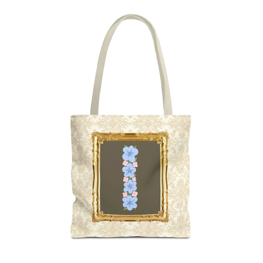 Colorful Floral Tote Bag with Framed Flower Letter, Boho Wildflower Vintage Aesthetic Tote Bag for Daughter or Co-Worker's Birthday: I - BIG FRENCHIES
