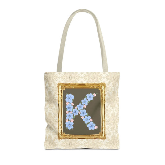 Colorful Floral Tote Bag with Framed Flower Letter, Boho Wildflower Vintage Aesthetic Tote Bag for Daughter or Co-Worker's Birthday: K - BIG FRENCHIES