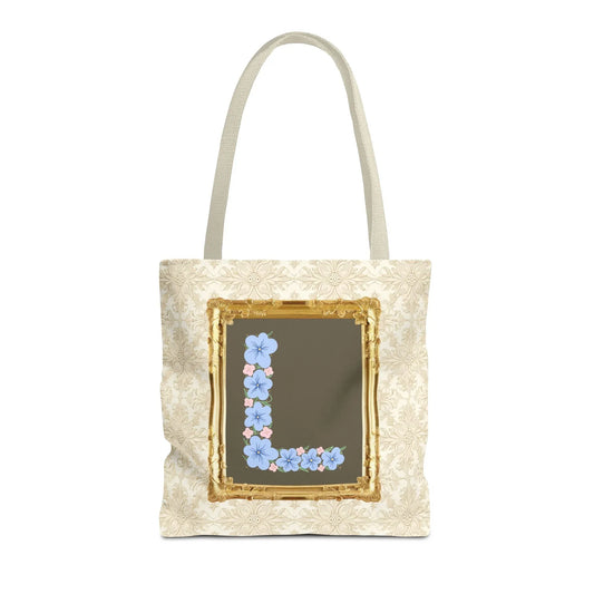Colorful Floral Tote Bag with Framed Flower Letter, Boho Wildflower Vintage Aesthetic Tote Bag for Daughter or Co-Worker's Birthday: L - BIG FRENCHIES