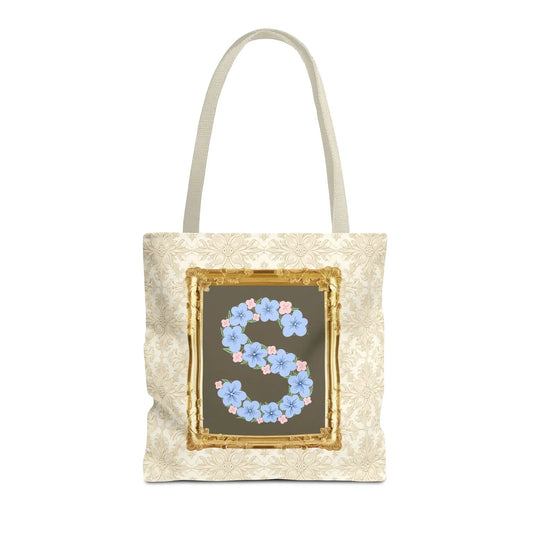 Colorful Floral Tote Bag with Framed Flower Letter, Boho Wildflower Vintage Aesthetic Tote Bag for Daughter or Co-Worker's Birthday: S - BIG FRENCHIES