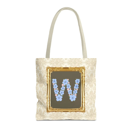 Colorful Floral Tote Bag with Framed Flower Letter, Boho Wildflower Vintage Aesthetic Tote Bag for Daughter or Co-Worker's Birthday: W - BIG FRENCHIES