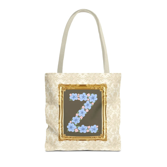 Colorful Floral Tote Bag with Framed Flower Letter, Boho Wildflower Vintage Aesthetic Tote Bag for Daughter or Co-Worker's Birthday: Z - BIG FRENCHIES