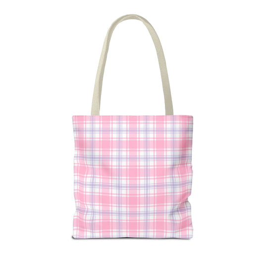 Colorful Plaid Tote Bag with Initial for Best Friend or Sister, Cute Striped Floral Tote Bag with Heart, Tote Bag with Letter: B - BIG FRENCHIES