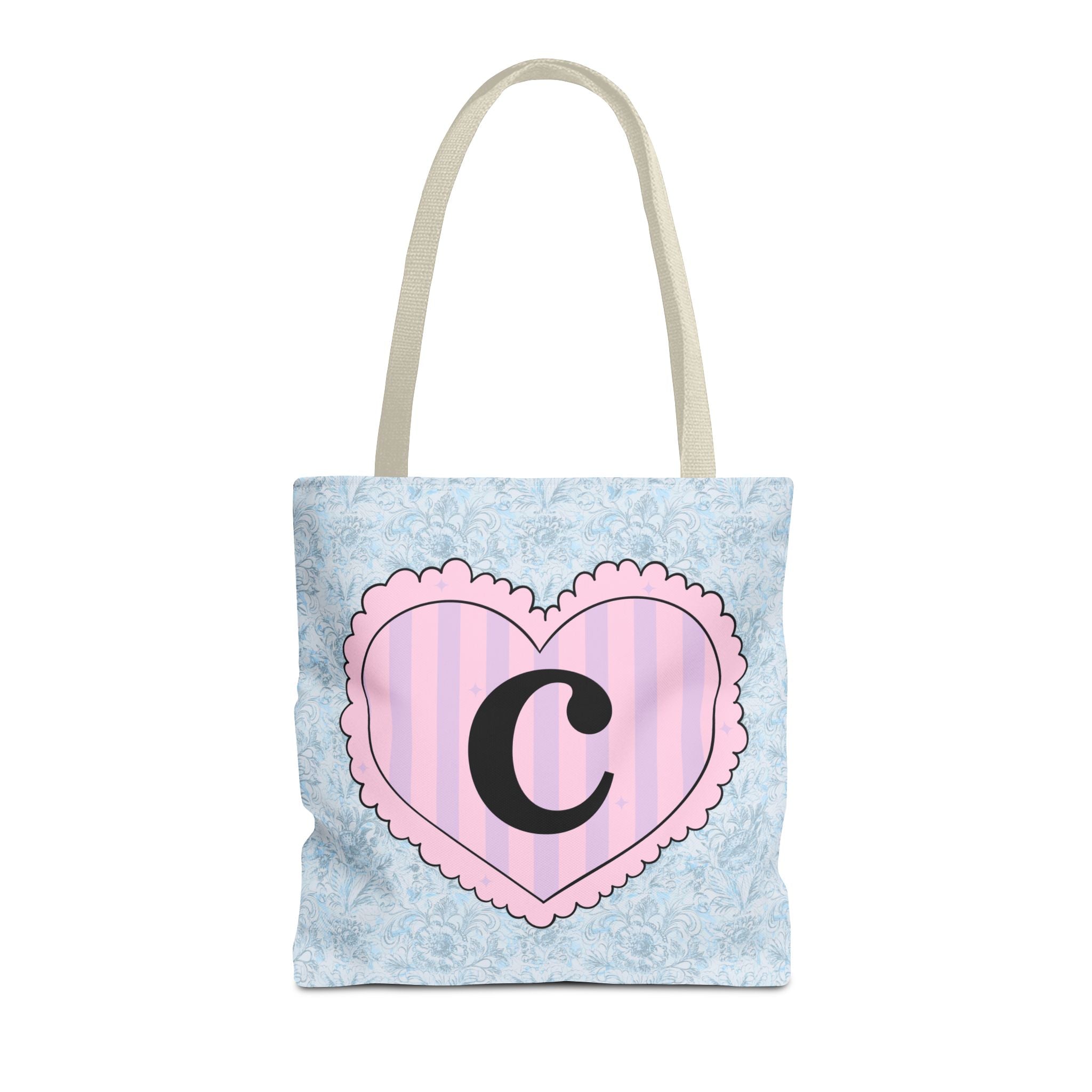 Colorful Plaid Tote Bag with Initial for Best Friend or Sister, Cute Striped Floral Tote Bag with Heart, Tote Bag with Letter: C