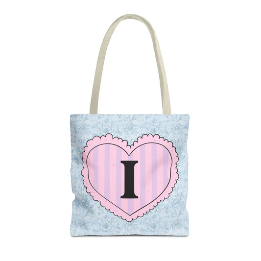 Colorful Plaid Tote Bag with Initial for Best Friend or Sister, Cute Striped Floral Tote Bag with Heart, Tote Bag with Letter: I - BIG FRENCHIES