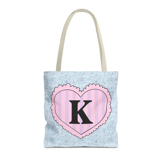 Colorful Plaid Tote Bag with Initial for Best Friend or Sister, Cute Striped Floral Tote Bag with Heart, Tote Bag with Letter: K - BIG FRENCHIES