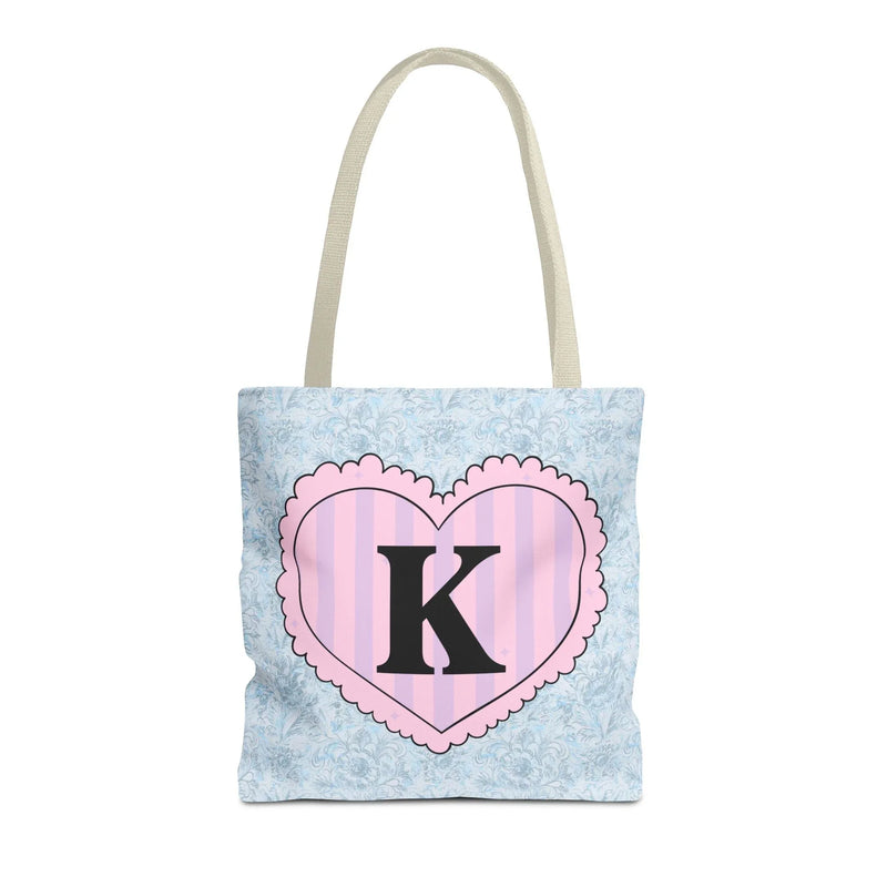 Colorful Plaid Tote Bag with Initial for Best Friend or Sister, Cute Striped Floral Tote Bag with Heart, Tote Bag with Letter: K - BIG FRENCHIES