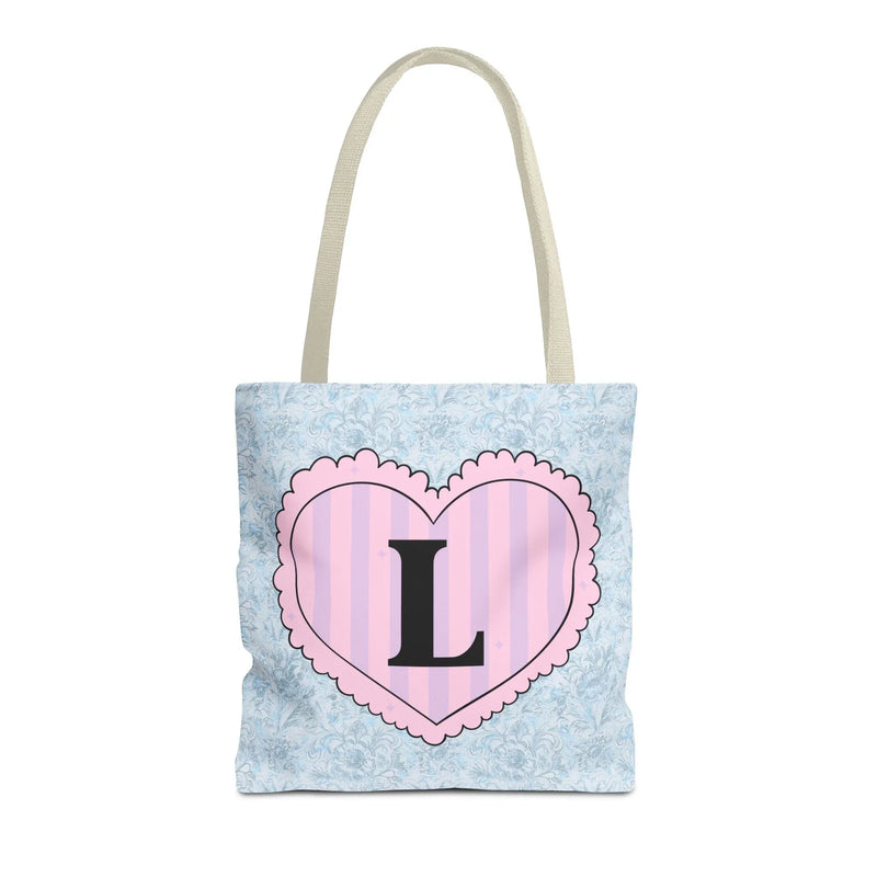 Colorful Plaid Tote Bag with Initial for Best Friend or Sister, Cute Striped Floral Tote Bag with Heart, Tote Bag with Letter: L - BIG FRENCHIES