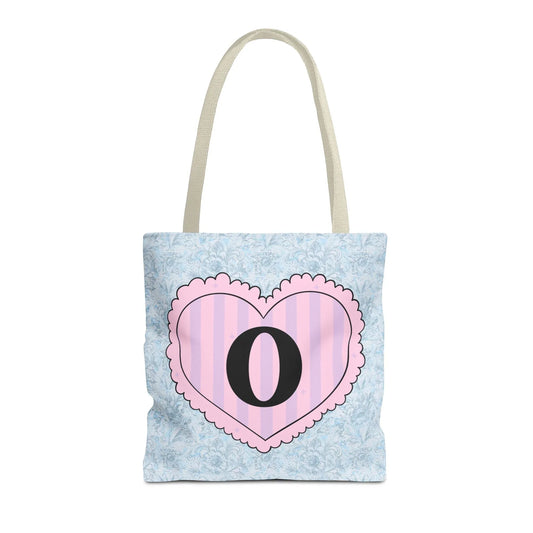 Colorful Plaid Tote Bag with Initial for Best Friend or Sister, Cute Striped Floral Tote Bag with Heart, Tote Bag with Letter: O - BIG FRENCHIES