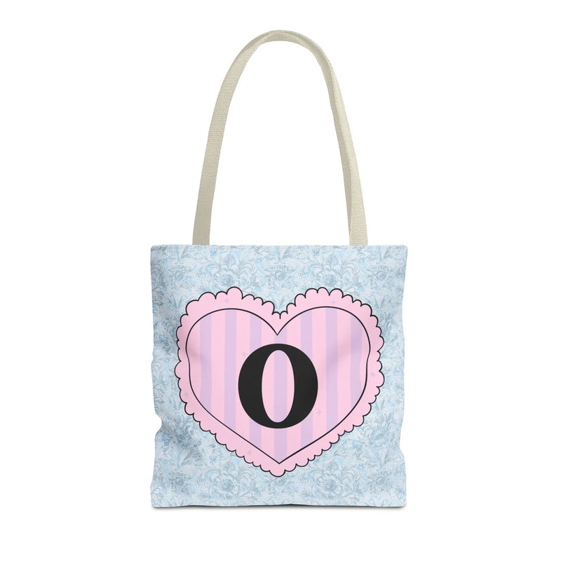 Colorful Plaid Tote Bag with Initial for Best Friend or Sister, Cute Striped Floral Tote Bag with Heart, Tote Bag with Letter: O - BIG FRENCHIES