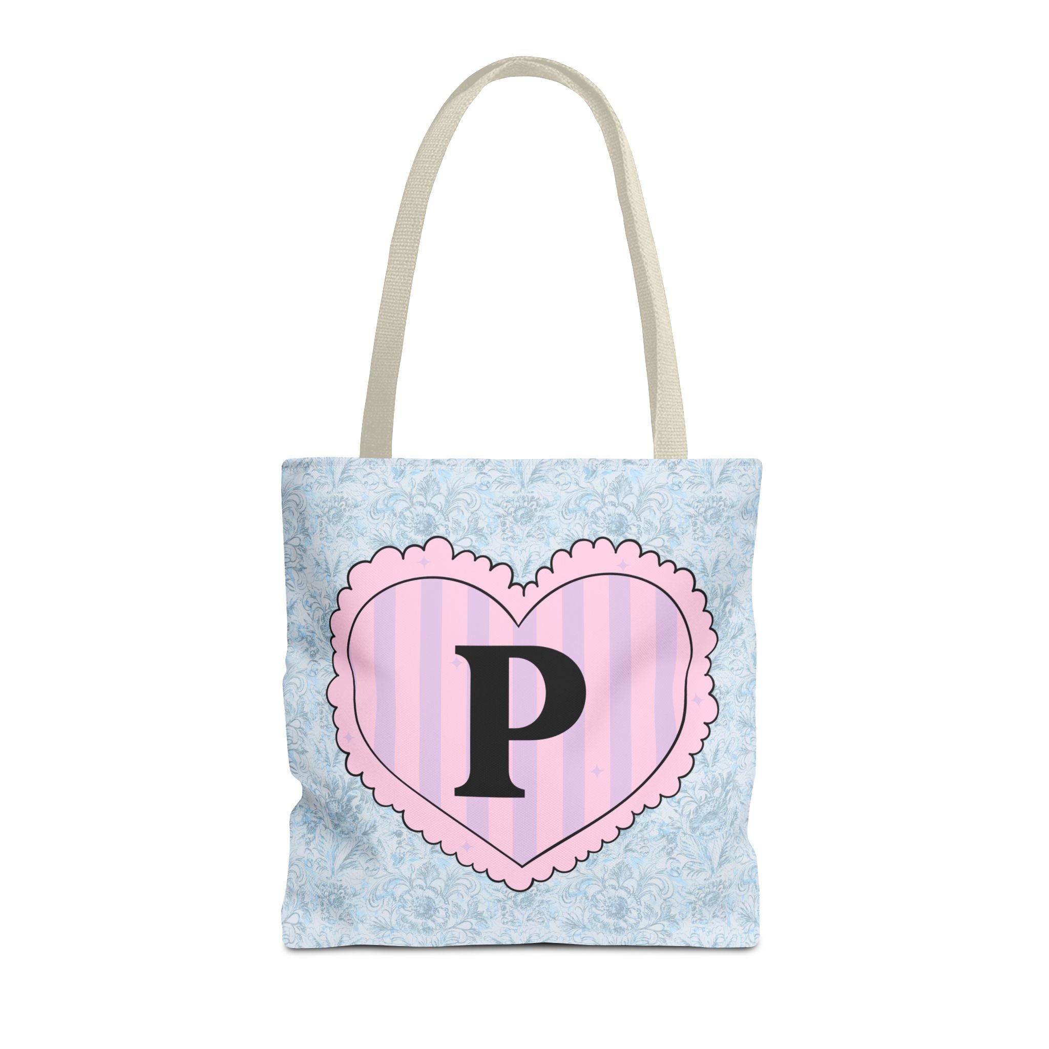 Colorful Plaid Tote Bag with Initial for Best Friend or Sister, Cute Striped Floral Tote Bag with Heart, Tote Bag with Letter: P