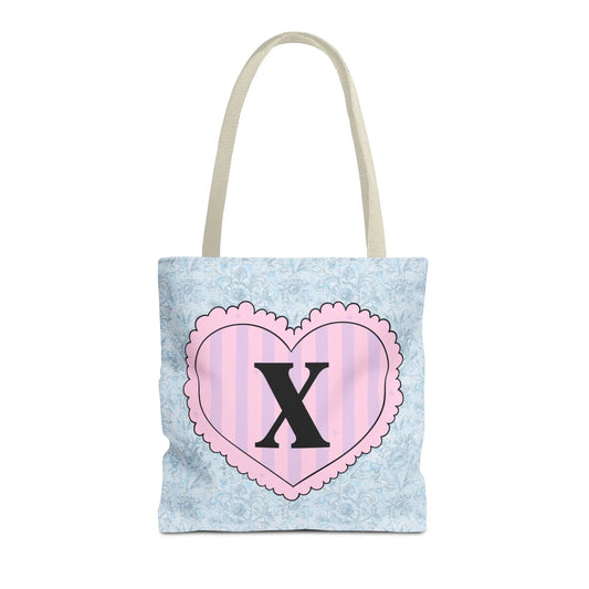 Colorful Plaid Tote Bag with Initial for Best Friend or Sister, Cute Striped Floral Tote Bag with Heart, Tote Bag with Letter: X - BIG FRENCHIES