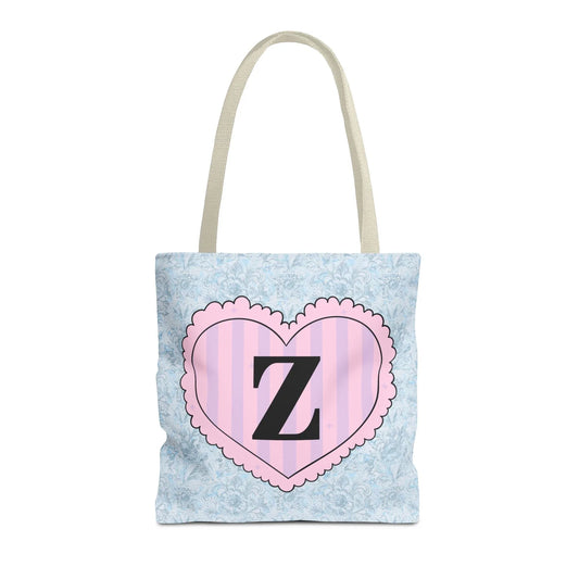 Colorful Plaid Tote Bag with Initial for Best Friend or Sister, Cute Striped Floral Tote Bag with Heart, Tote Bag with Letter: Z - BIG FRENCHIES