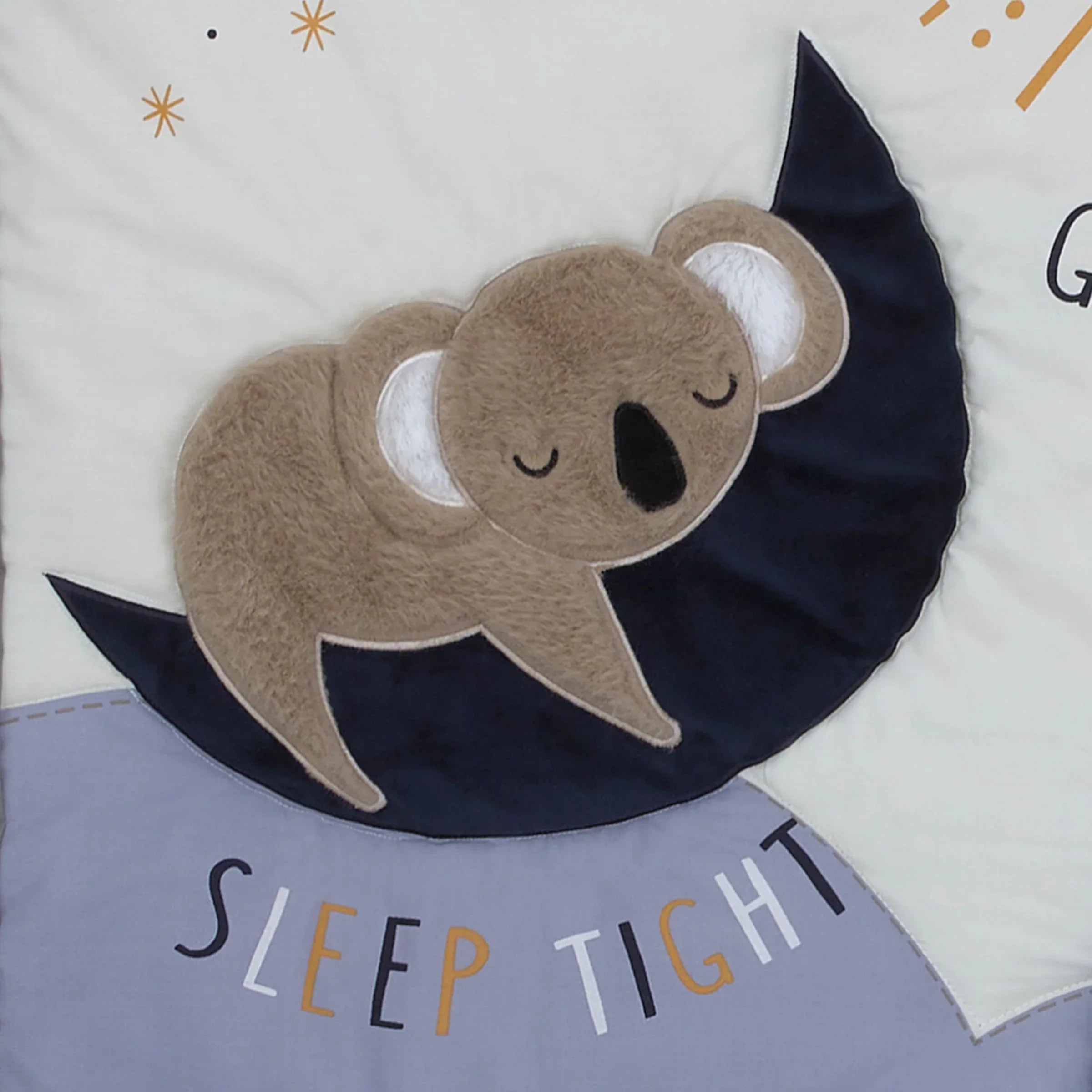 Goodnight Sleep Tight White and Blue Koala, Sloth, Bear, Star, and Moon 4 Piece Nursery Crib Bedding Set - Comforter, 100% Cotton Fitted Crib Sheet, Crib Skirt, and Storage - BIG FRENCHIES