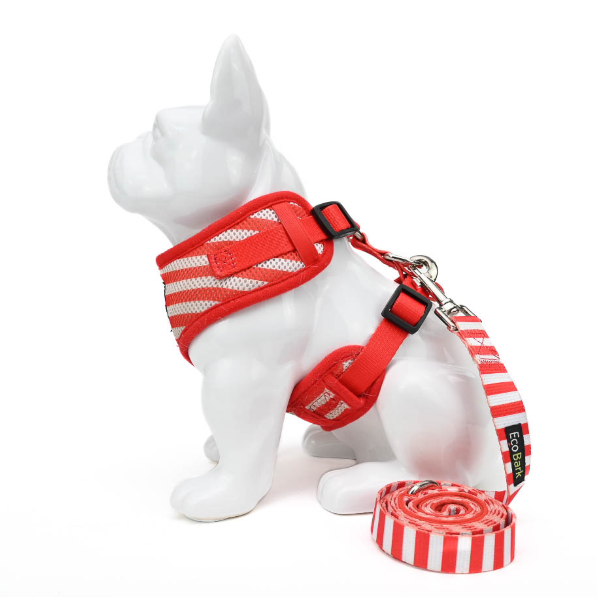 EcoBark Custom-Fit Harness & Leash Combo - Red Stripe - BIG FRENCHIES