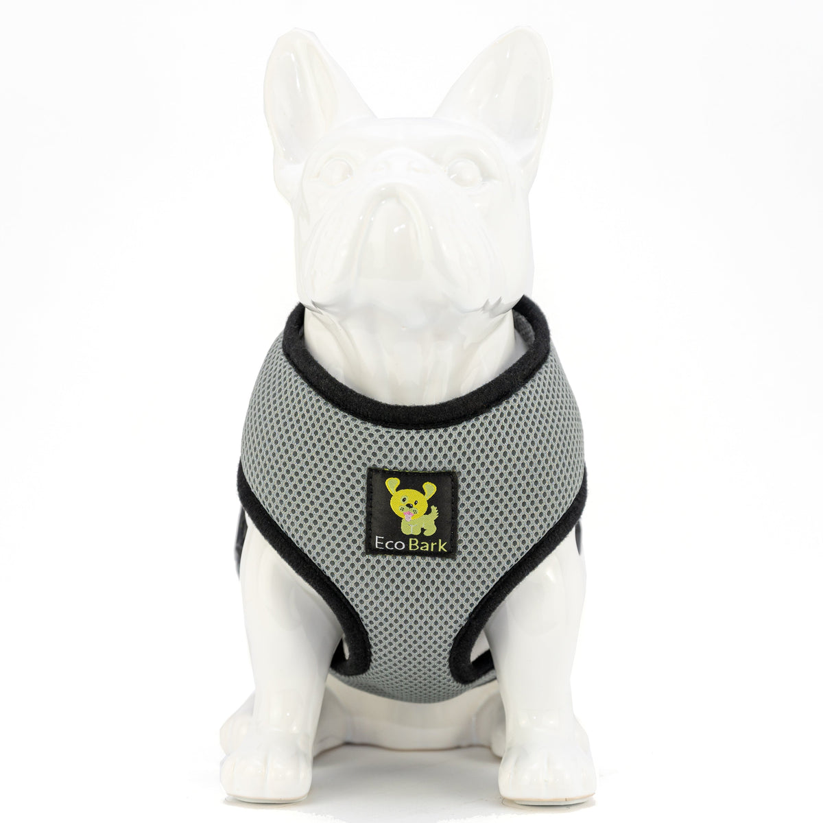 EcoBark Gray Dog Harness - Over-the-Head Dog Soft Mesh Vest Halter for Small to Medium Dogs and Puppies - BIG FRENCHIES