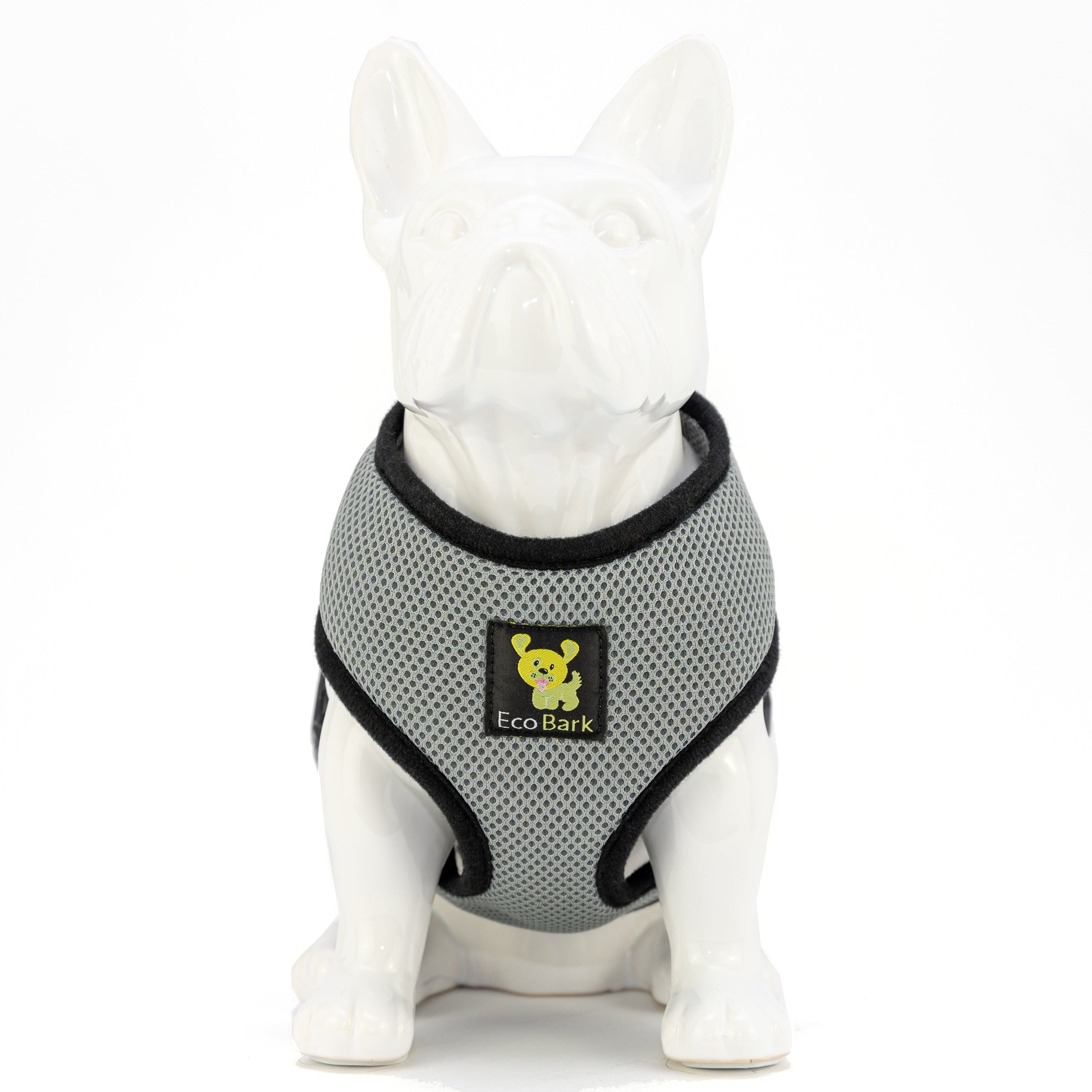 EcoBark Gray Dog Harness - Over-the-Head Dog Soft Mesh Vest Halter for Small to Medium Dogs and Puppies - BIG FRENCHIES