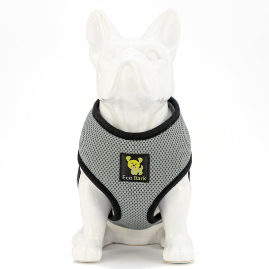EcoBark Gray Dog Harness - Over-the-Head Dog Soft Mesh Vest Halter for Small to Medium Dogs and Puppies - BIG FRENCHIES