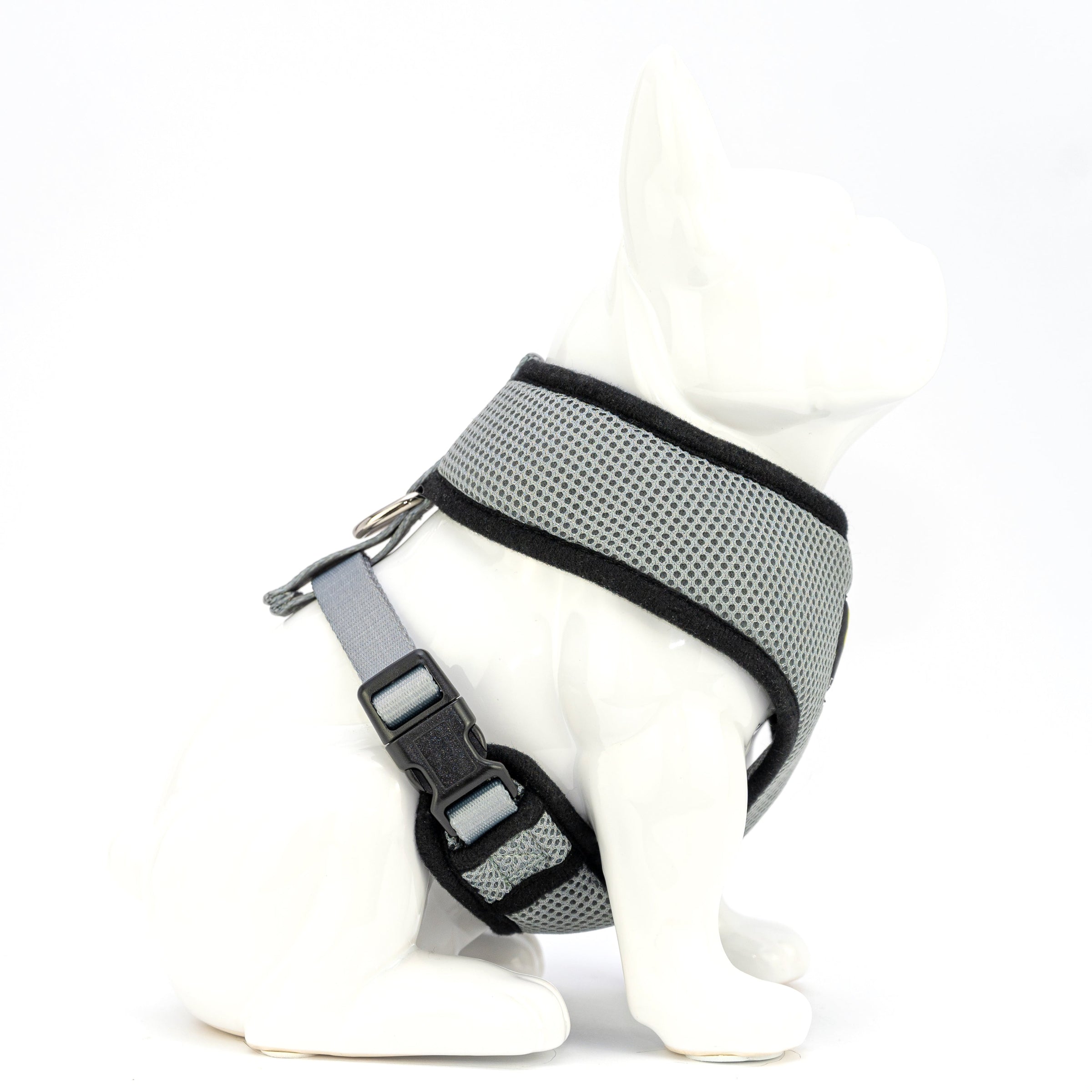 EcoBark Gray Dog Harness - Over-the-Head Dog Soft Mesh Vest Halter for Small to Medium Dogs and Puppies - BIG FRENCHIES