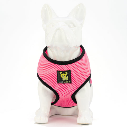 EcoBark Bubblegum Pink Dog Harness - Over-the-Head Dog Vest Halter for Small to Medium Dogs and Puppies - BIG FRENCHIES