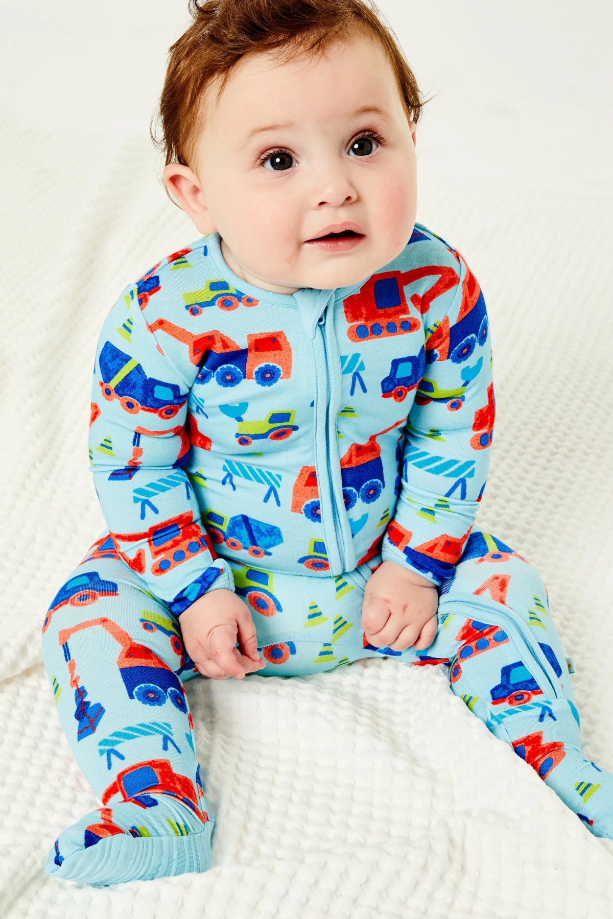 Soft & Stretchy Zipper Footie - Construction Blue - BIG FRENCHIES