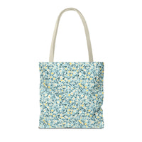 Custom Gingham Initial Tote Bag with Blue and Yellow Flowers, Cute Blue Gingham Pattern, Wildflower Retro Aesthetic Tote Bag with Letter: E