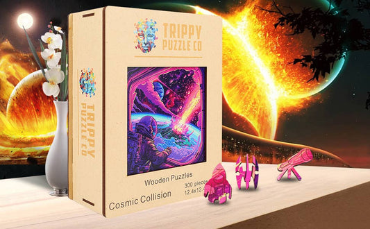 Cosmic Collision 300 Piece Wooden Jigsaw Puzzle | Trippy Puzzle Co