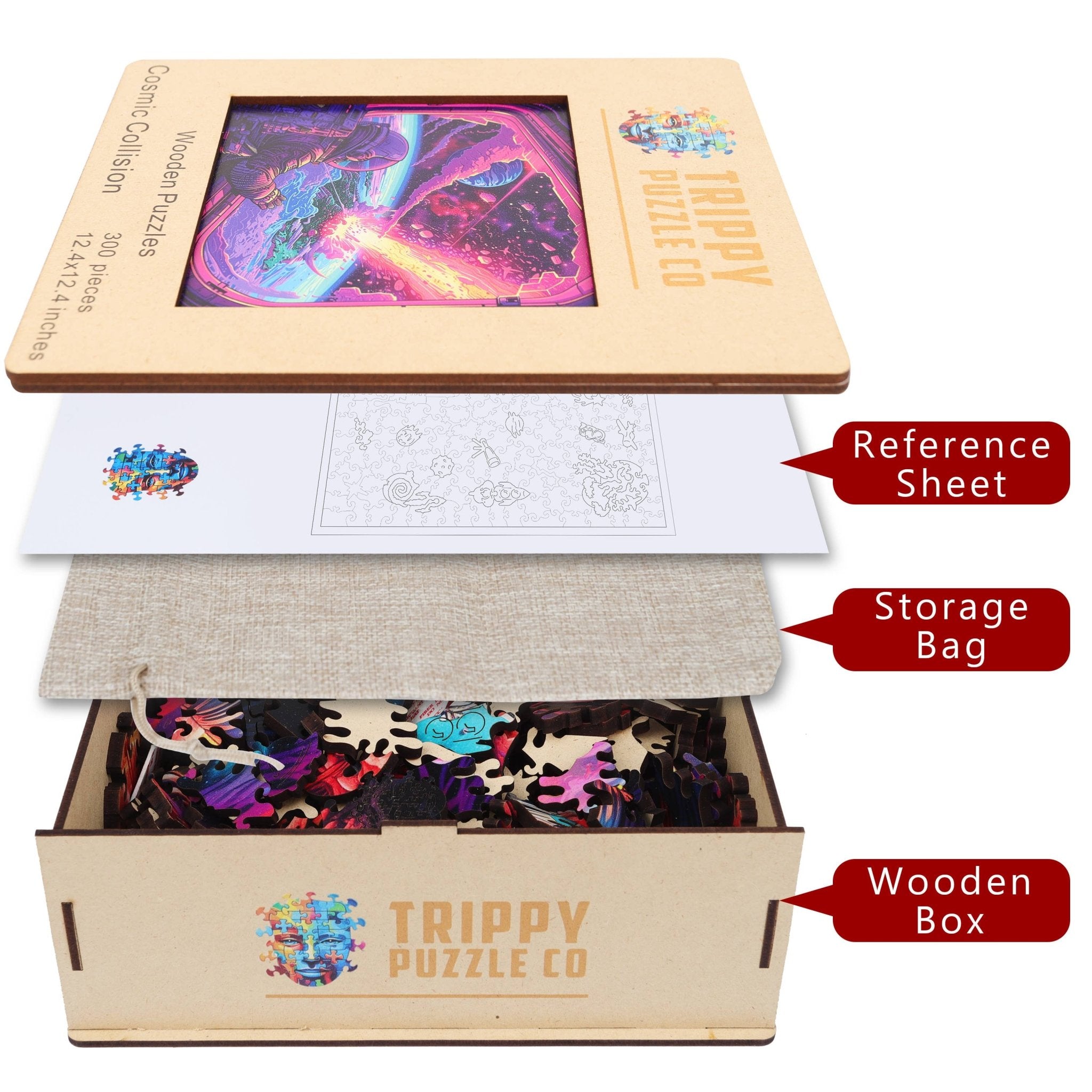 Cosmic Collision 300 Piece Wooden Jigsaw Puzzle | Trippy Puzzle Co