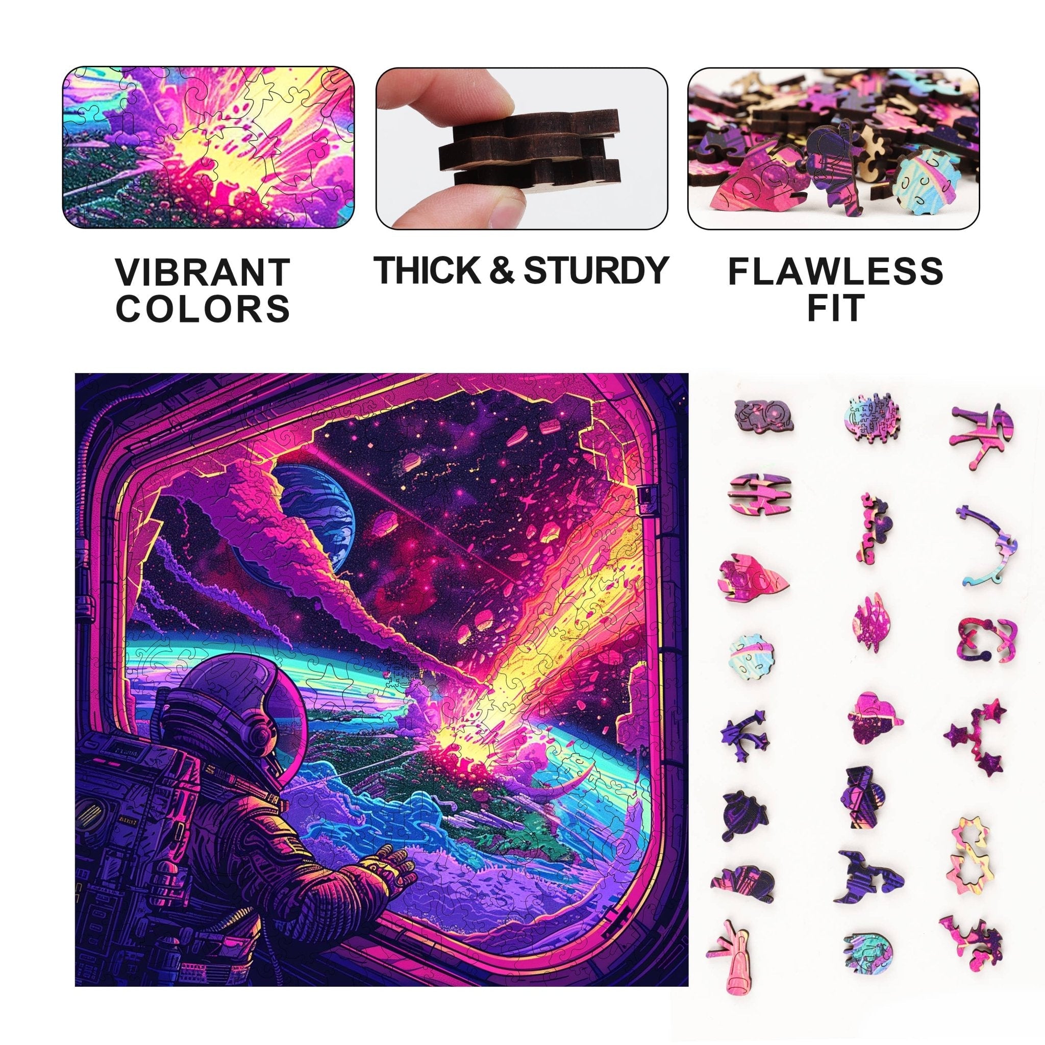 Cosmic Collision 300 Piece Wooden Jigsaw Puzzle | Trippy Puzzle Co