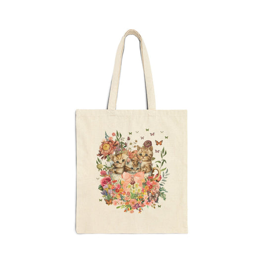 Cottagecore Cat Tote Bag for Cat Mom: Funny Watercolor Kittens in Cup - BIG FRENCHIES