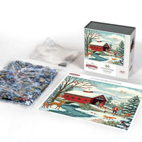 Covered Bridge Christmas 500 Piece Jigsaw Puzzle | Boardwalk Puzzles - BIG FRENCHIES