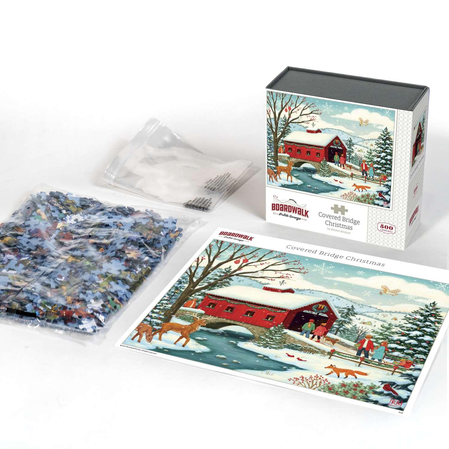 Covered Bridge Christmas 500 Piece Jigsaw Puzzle | Boardwalk Puzzles - BIG FRENCHIES
