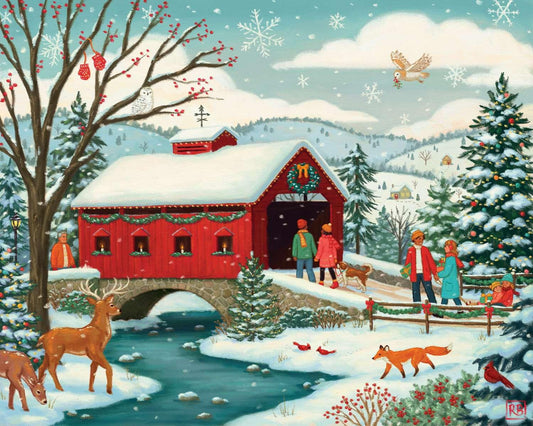 Covered Bridge Christmas 500 Piece Jigsaw Puzzle | Boardwalk Puzzles - BIG FRENCHIES
