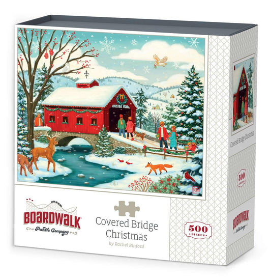 Covered Bridge Christmas 500 Piece Jigsaw Puzzle | Boardwalk Puzzles - BIG FRENCHIES