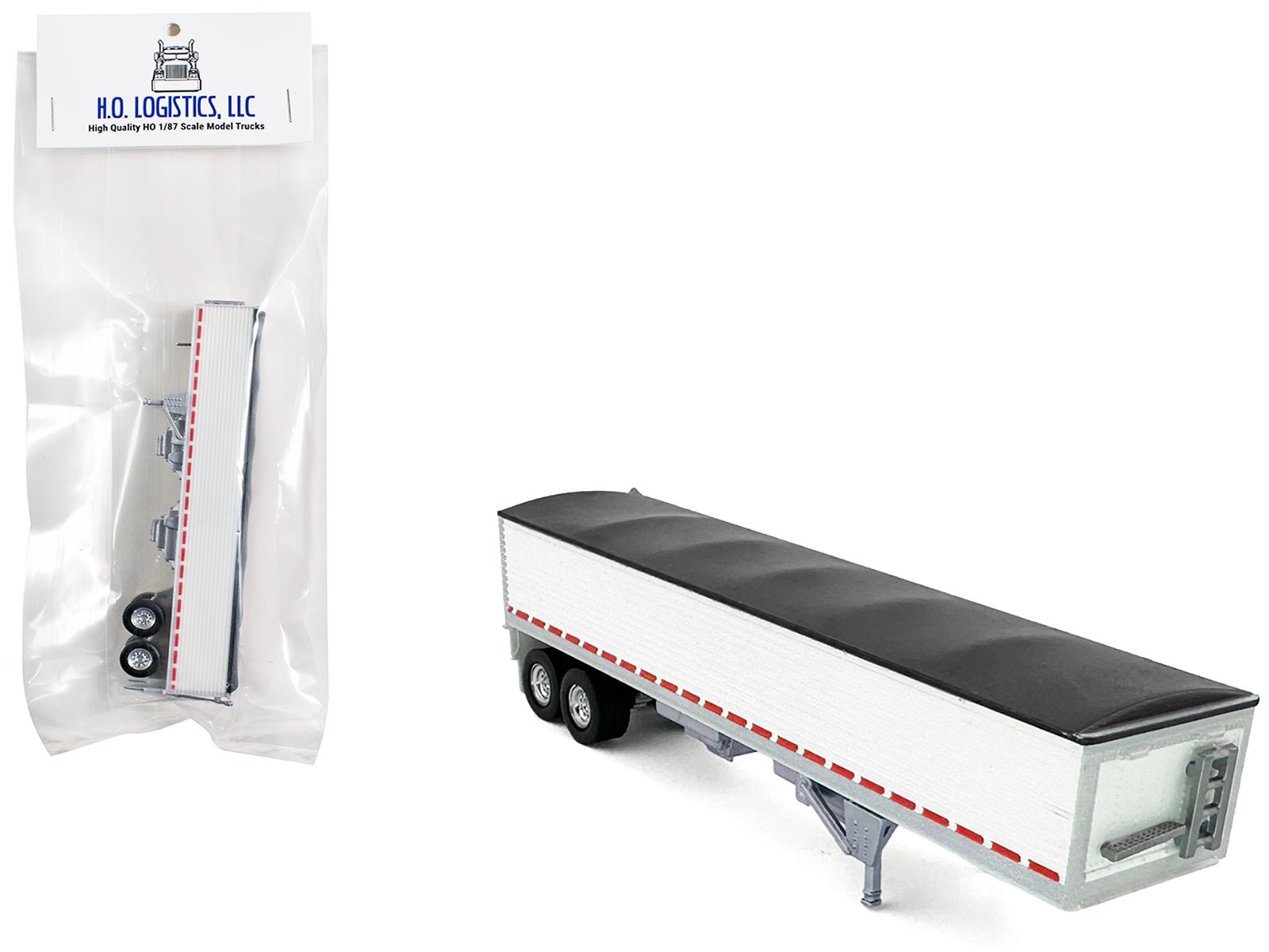 Covered Grain Trailer White with Black Tarp 1/87 (HO) Plastic Model Car by HO Logistics  free shipping USA