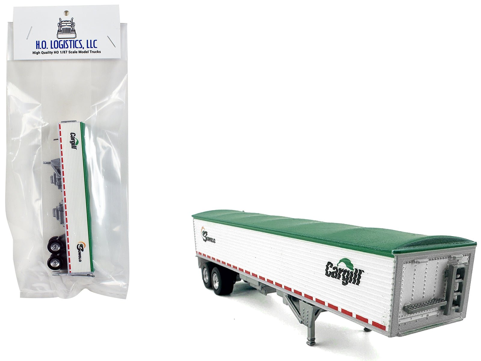 Covered Grain Trailer White with Green Tarp "SunGlo - Cargill" 1/87 (HO) Plastic Model Car by HO Logistics  free shipping USA