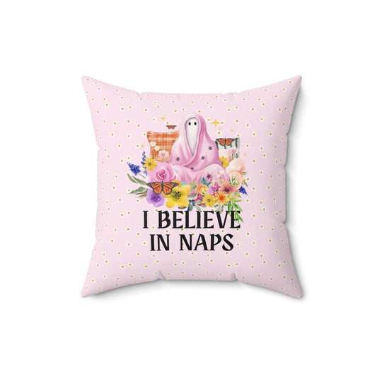 Cozy Whimsigoth Pillow with Floral Ghost: I Believe in Naps | Reversible Boho Butterfly Pillow, - BIG FRENCHIES