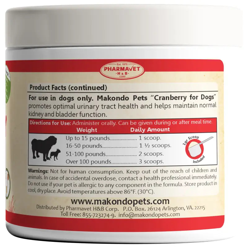 Cranberry for Dogs. Urinary Tract Support. 100 Scoops - BIG FRENCHIES
