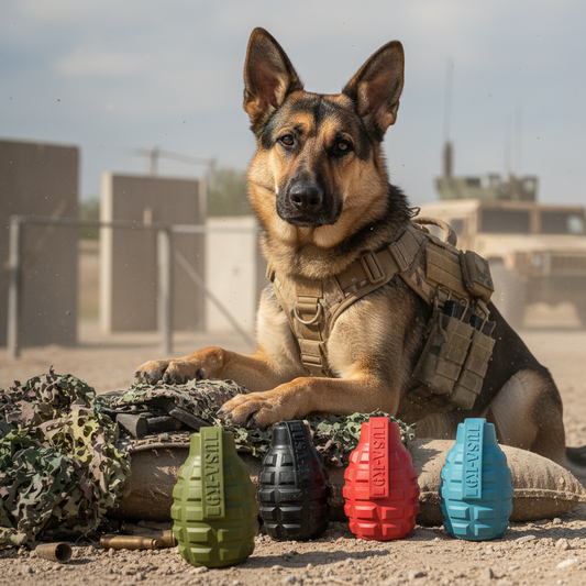 Grenade Shaped eDispenser Durable Dog Chew Toy & Treat Dispenser - Army Green - BIG FRENCHIES